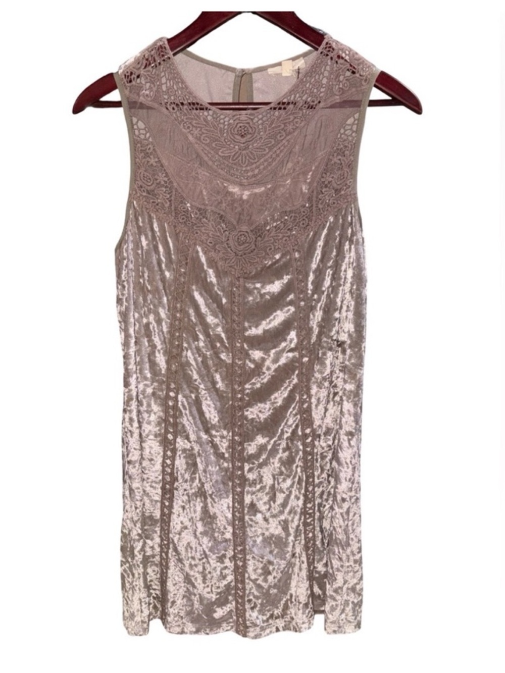 Entro Velvet Lace Mini Dress Taupe Boho Romantic Sleeveless NWT Size M - Picture 8 of 8